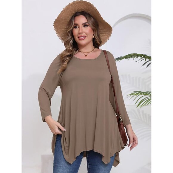 Plus Size Womens Tops Rayon Polyester Spandex Casual Loose Fit 3/4 Sleeve - Picture 3 of 6